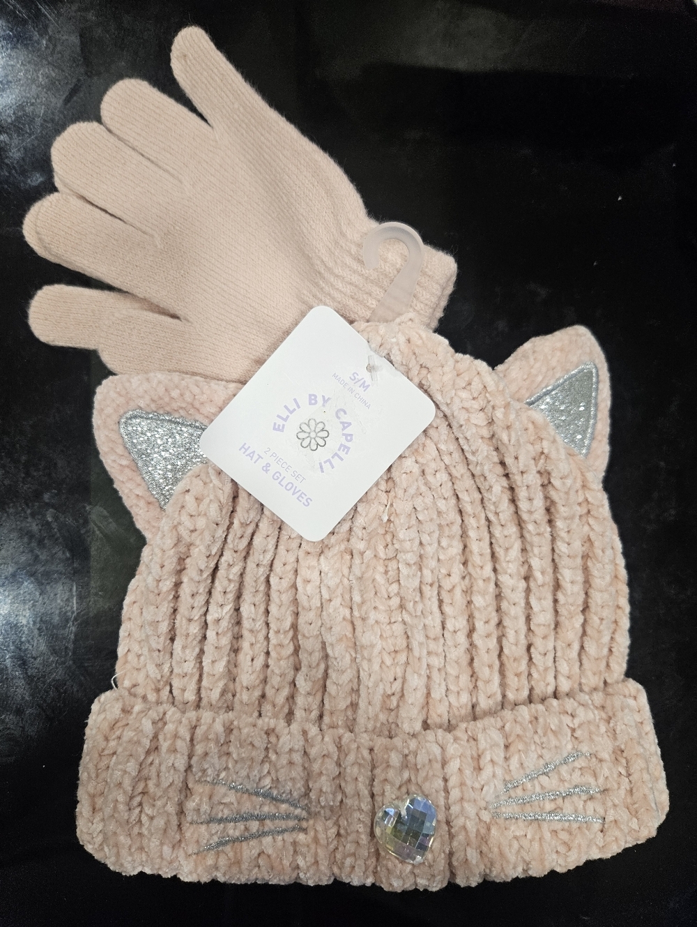 ELLI BY CAPELLI NWT Kids Blush Cat Ear Knit Hat & Glove Set